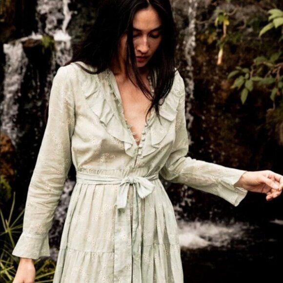 💕DOEN💕 Assam Dress Sweet Daisy Light Green Micro Floral Print Medium - NO BELT - Picture 7 of 16